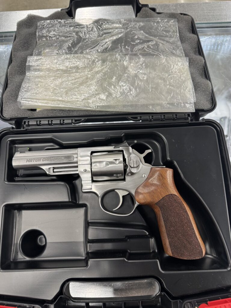 Ruger 1754 GP100 Match Champion Medium Frame 357 Mag 6rd 4.20″ Satin Stainless Steel Half-Lug Barrel, Cylinder & Frame, Hogue Stippled Hardwood Grip, Transfer Bar Safety, Exposed Hammer Ruger 1754 GP100 Match Champion Medium Frame 357 Mag 6rd 4.20″ Satin Stainless Steel Half-Lug Barrel, Cylinder & Frame, Hogue Stippled Hardwood Grip, Transfer Bar Safety, Exposed Hammer