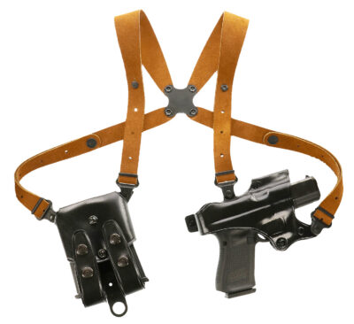 Galco JR224B Jackass Rig Shoulder System Size Fits Chest Up To 56″ Black Leather Harness Compatible w/ Glock 19X/19 Gen1-5/Glock 23 Gen2-5 Right Hand