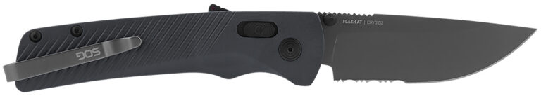 S.O.G SOG11180641 Flash AT 3.45″ Folding Part Serrated TiNi Cryo D2 Steel Blade/ Urban Grey GRN Handle Includes Pocket Clip S.O.G SOG11180641 Flash AT 3.45″ Folding Part Serrated TiNi Cryo D2 Steel Blade/ Urban Grey GRN Handle Includes Pocket Clip