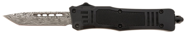 Steel River Knives MT616BDP Spartan  Mini 2.75″ OTF Tanto Plain Laser Etched Damascus 440C SS Blade/4.25″ Black Aluminum Zinc Alloy Handle