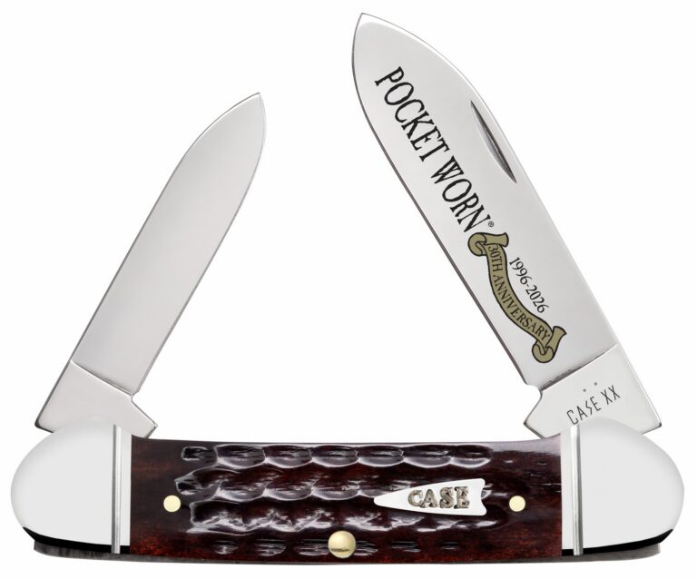 Case 55235 Pocket Worn Canoe Folding 2″ Pen/2.63″ Spear Plain Tru-Sharp SS Blade, Mahogany Corn Cob Jigged Bone Handle Case 55235 Pocket Worn Canoe Folding 2″ Pen/2.63″ Spear Plain Tru-Sharp SS Blade, Mahogany Corn Cob Jigged Bone Handle