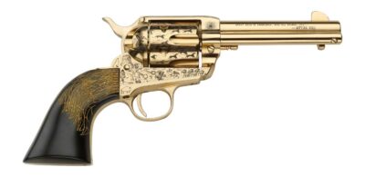 Pietta PFI45KOP434EP Keeper Of The Plains 45 Colt (Long Colt) 6 Shot 4.75″ Ultra Black Engraved w/Eagle Feather Grip
