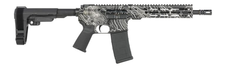 Shark Coast Tactical SCC07312TOPO-P Topography  5.56 NATO 30+1 10.50″ Black Nitride Threaded Barrel, Aluminum Receiver w/Picatinny Rail, M-LOK Handguard, Black Polymer SB Tactical SBA3 Brace, Polymer