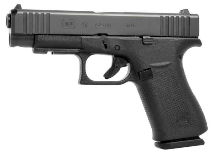 48 9MM LUGER SEMI-AUTO HANDGUN W/FRONT RAILS 48 9MM LUGER 4”BBL (2)15RD MAGS W/FRONT RAILS BLACK AT 48 9MM LUGER SEMI-AUTO HANDGUN W/FRONT RAILS 48 9MM LUGER 4”BBL (2)15RD MAGS W/FRONT RAILS BLACK AT