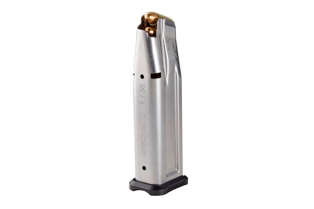 Nighthawk Custom MG0073 Double Stack 2011 Stainless Steel 9mm Magazine 126mm 19 Rounds with Black Aluminum Base Plate