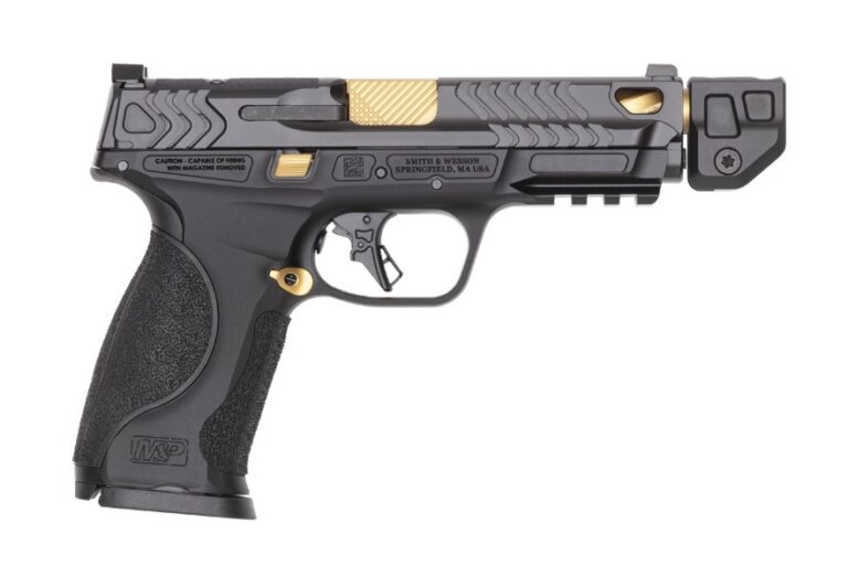 SMITH & WESSON M&P9 M2.0 METAL 9MM 4.869IN BARREL 17RD BLACK/GOLD PVD OR NTS INCLUDES 23 RD MAG TALO 14619 SMITH & WESSON M&P9 M2.0 METAL 9MM 4.869IN BARREL 17RD BLACK/GOLD PVD OR NTS INCLUDES 23 RD MAG TALO 14619