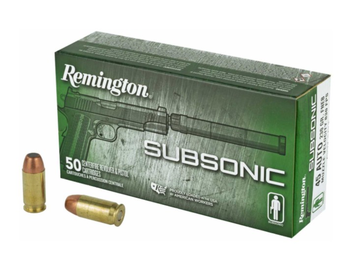 Remington Ammunition 28428 Subsonic 45ACP 230gr Flat Nose Enclosed Base 50 Per Box/10 Case Remington Ammunition 28428 Subsonic 45ACP 230gr Flat Nose Enclosed Base 50 Per Box/10 Case