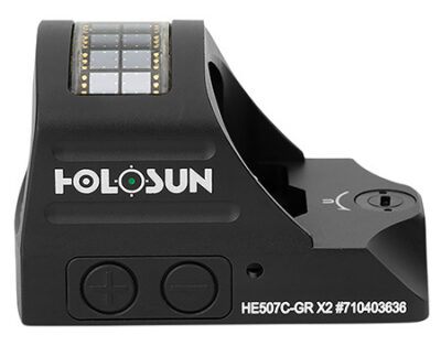 Holosun HE507CGRX2 507  Black Anodized 1 x 0.63″ x 0.91″ 2 MOA Green Dot/32 MOA Circle Multi Reticle