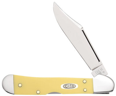 Case 30116 CopperLock  Mini 2.72″ Folding Clip Point Plain Mirror Polished Carbon Steel Blade, Yellow Synthetic Handle