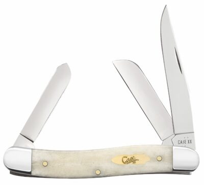Case 11021 Stockman  Medium Folding Clip Point/Pen/Sheepsfoot Plain Carbon Steel Blade, Smooth Natural Bone Handle