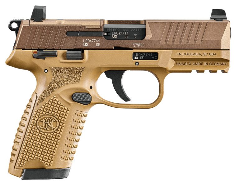 FN USA 502 MRD, FDE, 22LR, 4″ 10-rd Semi-Auto Pistol, Optic Ready, *CA Compliant FN USA 502 MRD, FDE, 22LR, 4″ 10-rd Semi-Auto Pistol, Optic Ready, *CA Compliant