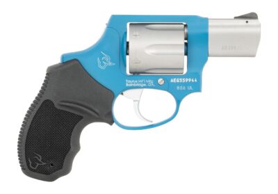 Taurus 2-85629ULC23CH 856 Ultra-Lite Small 38 Special +P 6 Shot 2″ Matte Stainless Barrel & Cylinder, Sky Blue Cerakote Aluminum Frame, Black Ribber Grip, Transfer Bar, Safety Concealed Hammer