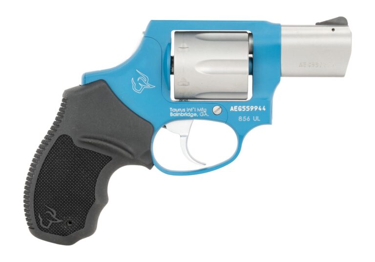Taurus 2-85629ULC23CH 856 Ultra-Lite Small 38 Special +P 6 Shot 2″ Matte Stainless Barrel & Cylinder, Sky Blue Cerakote Aluminum Frame, Black Ribber Grip, Transfer Bar, Safety Concealed Hammer Taurus 2-85629ULC23CH 856 Ultra-Lite Small 38 Special +P 6 Shot 2″ Matte Stainless Barrel & Cylinder, Sky Blue Cerakote Aluminum Frame, Black Ribber Grip, Transfer Bar, Safety Concealed Hammer
