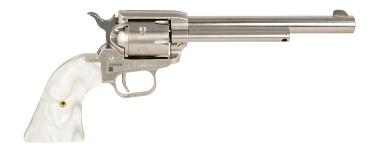 Heritage Mfg RR22NI6WP Rough Rider 22 LR 6 Shot 6.50″ Nickel Satin Alloy Steel Barrel & Cylinder, Nickel Zinc Alloy Frame, White Pearl Grip, Manual Safety
