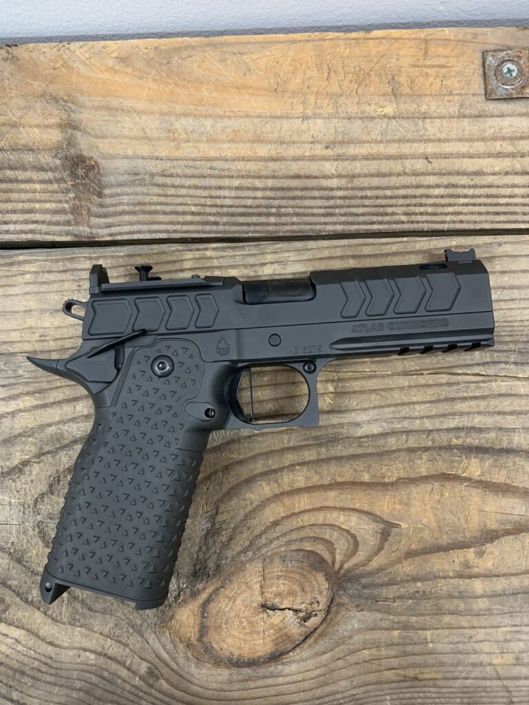 The Atlas Gunworks, EOS V2 Premium, Semi Auto, 9mm, Compact 2011 Handgun, Built For High Performance, Featuring a Ported 4.25″ Bull Barrel, 2 Pound Trigger, “Perfect Zero”, Like New The Atlas Gunworks, EOS V2 Premium, Semi Auto, 9mm, Compact 2011 Handgun, Built For High Performance, Featuring a Ported 4.25″ Bull Barrel, 2 Pound Trigger, “Perfect Zero”, Like New