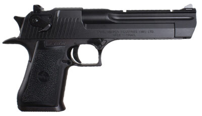 Magnum Research DE44CA Desert Eagle Mark XIX *CA Compliant 44 Rem Mag 8+1, 6″ Black Carbon Steel w/Picatinny Rail Barrel, Black Serrated Carbon Steel Slide, Matte Black Oxide Carbon Steel Frame w/Beavertail, Black Rubber Grip, Ambidextrous Safety, Right