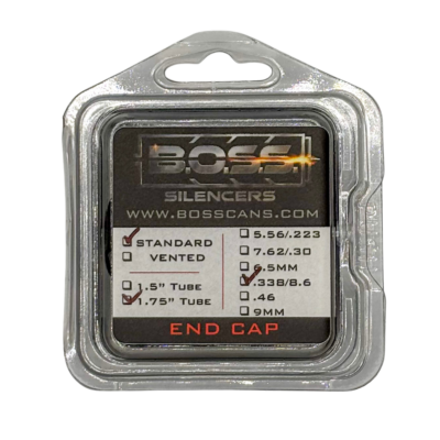 BOSS .338 CAL END CAP FOR 1.75IN BOSS SILENCER MODELS ONLY  STAINLESS  END CAP STANDARD BLACK EC-175-338-SS-SE-BLK