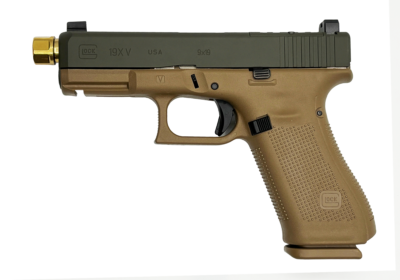 GLOCK 19X V C4 9MM 19RD OD GREEN SLIDE GOLD THREADED BARREL UV1950703XC419X1