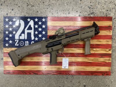 Standard Mfg DP-12, Flat Dark Earth, 18.88″ Barrel, 12Ga 3″, 14+2, Pump Action, Dagger Defense Green Dot Sight, Canted Iron Sights, Black Case, No Lock