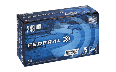 FEDERAL 243 WIN 75GR JACKETED HOLLOW POINT VARMINT/PREDATOR AMMO 40RD