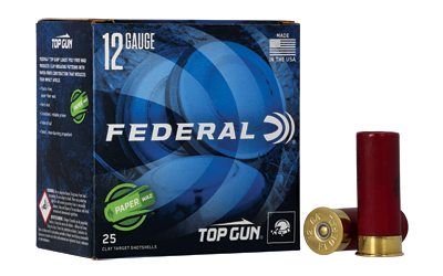 FEDERAL TOP GUN 12 GA 2 3/4 IN 1 1/8OZ 1200 FPS 8 PAPER WAD SS AMMO 25RD FEDERAL TOP GUN 12 GA 2 3/4 IN 1 1/8OZ 1200 FPS 8 PAPER WAD SS AMMO 25RD