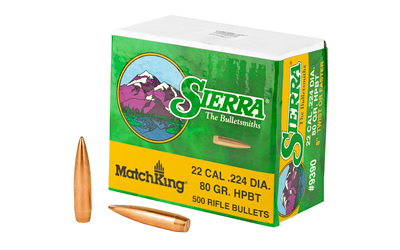 MATCHKING 22 CALIBER (0.224”) HOLLOW POINT BOAT TAIL BULLETS MATCHKING 22 CALIBER (0.224”) 80GR HPBT 500/BOX MATCHKING 22 CALIBER (0.224”) HOLLOW POINT BOAT TAIL BULLETS MATCHKING 22 CALIBER (0.224”) 80GR HPBT 500/BOX