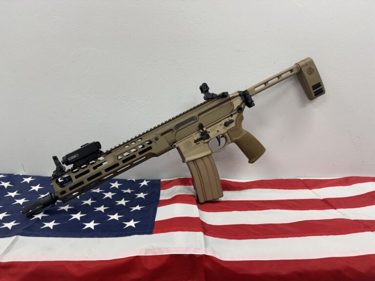 Sig Sauer MCX Spear LT, 11.5″ Barrel, Tan, Semi-automatic, Handgun, Sig Pistol Brace, Surefire Warcomp, Holosun LS221R Laser, Front And Rear Iron Sights Sig Sauer MCX Spear LT, 11.5″ Barrel, Tan, Semi-automatic, Handgun, Sig Pistol Brace, Surefire Warcomp, Holosun LS221R Laser, Front And Rear Iron Sights