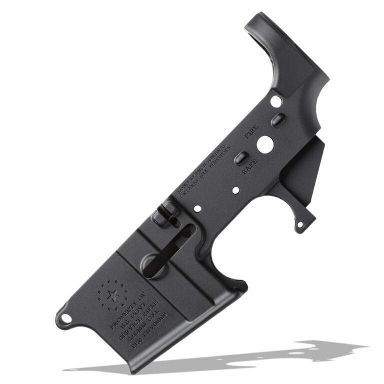 Bad Attitude Department Serivce Rifle, Tribute AR15 Lower Receiver, Fallout Service Rifle, Black Hard Anodized, 5.56mm Caliber Markings, Manufacturer Markings Underneath Trigger Guard Bad Attitude Department Serivce Rifle, Tribute AR15 Lower Receiver, Fallout Service Rifle, Black Hard Anodized, 5.56mm Caliber Markings, Manufacturer Markings Underneath Trigger Guard