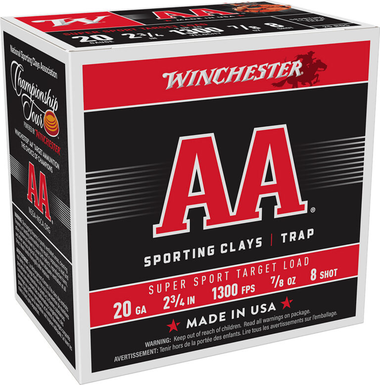 AA SUPER SPORT SPORTING CLAYS 20 GAUGE SHOTGUN AMMO AA SPORTING CLAYS 20 GAUGE 2-3/4” 7/8 OZ #8 SHOT 25/BOX AA SUPER SPORT SPORTING CLAYS 20 GAUGE SHOTGUN AMMO AA SPORTING CLAYS 20 GAUGE 2-3/4” 7/8 OZ #8 SHOT 25/BOX