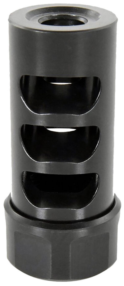 American Precision Arms G2M1230N Gen 2 Micro Bastard Self Timing Brake Black Nitride Stainless Steel with 1/2″-28 tpi Threads, 1.86″ OAL, & .750″ Diameter for 30 Cal AR-Platform & Hunting Rifles