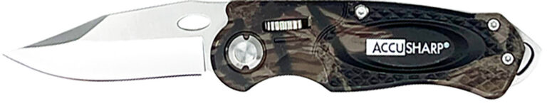AccuSharp 704C Sport 3″ Folding Plain Stainless Steel Blade/Camo Anodized Aluminum Handle Includes Belt Clip AccuSharp 704C Sport 3″ Folding Plain Stainless Steel Blade/Camo Anodized Aluminum Handle Includes Belt Clip