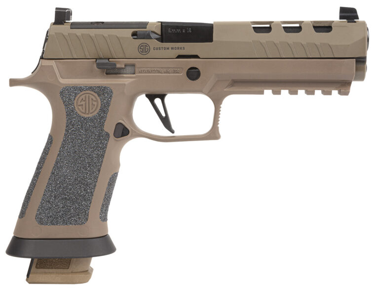 Sig Sauer 320X59DH3 P320 XFive DH3 9mm Luger 21+1 5″ Black Bull Barrel, Coyote Cerakote DH3 Custom Works Optic Ready Slide, Coyote Cerakote DH3 SS Frame w/Picatinny Rail & Beavertail, Coyote TXG Grips