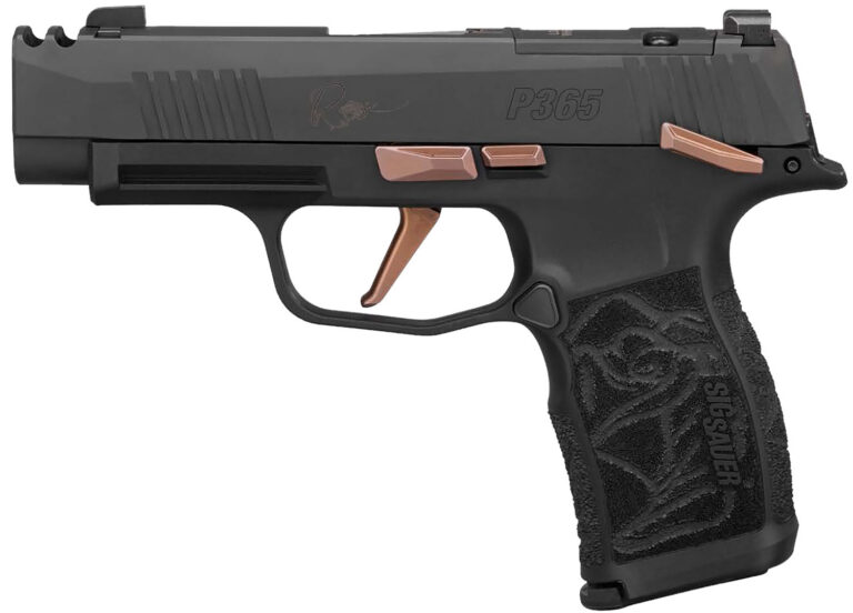 Sig Sauer 365XL9ROSEMSCA P365XL Rose *CA Compliant Full Size Frame 9mm 10+1 3.10″ Black Nitron Integrated Compensator/Optic Ready/Serrated Stainless Steel Slide, Black Nitron w/Rose Accents Stainless Steel Frame w/Picatinny Rail, Rose Laser Engraved Grip Sig Sauer 365XL9ROSEMSCA P365XL Rose *CA Compliant Full Size Frame 9mm 10+1 3.10″ Black Nitron Integrated Compensator/Optic Ready/Serrated Stainless Steel Slide, Black Nitron w/Rose Accents Stainless Steel Frame w/Picatinny Rail, Rose Laser Engraved Grip