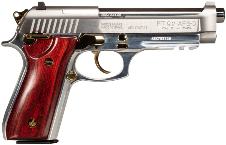 Taurus PT92 9MM 5” 2×17 RDS SS/SS GOLD ACCENT WOOD SMOOTH