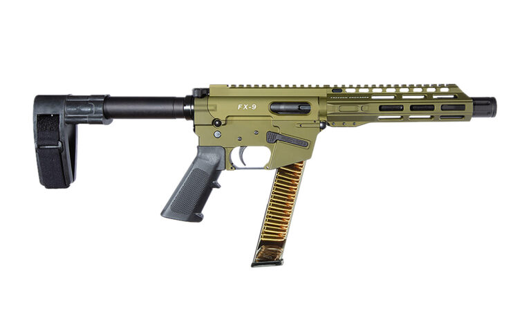 FREEDOM ORDNANCE FX9P8SBM-ODG FX9  9mm Luger 32+1 8″ Black Nitride Barrel, M-LOK Handguard, OD Green Aluminum Receiver w/Picatinny Rail, OD Green Polymer SB Mini Brace, Black AR15 Grip