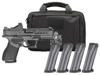 Springfield Armory EC9409BCAPAC Echelon Gear Pac 2025 *CA Compliant Compact Frame 9mm Luger 10+1 4″ Black Melonite Barrel & Steel Optic Ready/Serrated Slide, Black Polymer Frame w/Picatinny Rail, Textured Grip, Viridian RFX-11 Green Dot, Ambidextrous