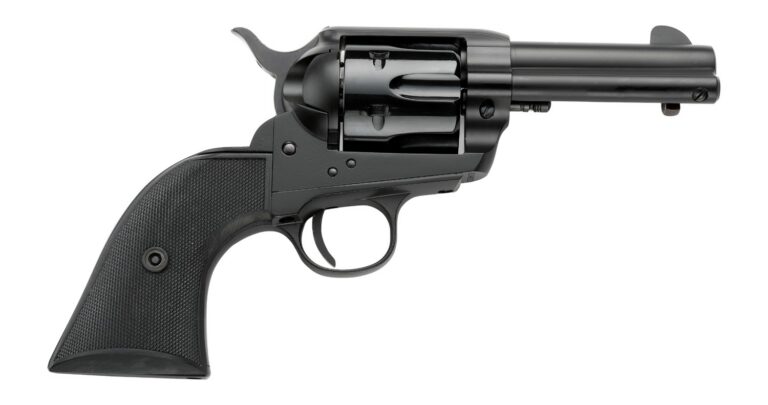 Pietta PFI9ALLOYAS312CB Alloy 9mm Luger 6 Shot 3.50″ Matte Black Alloy Steel Barrel & Frame, Black Checkered Grip