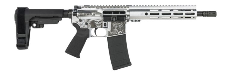 Shark Coast Tactical SCC07374DOD-P Day of the Dead  5.56 NATO 30+1 10.50″ Black Nitride Threaded Barrel, Aluminum Laser Engraved Receiver w/Picatinny Rail, M-LOK Handguard, Polymer SB Tactical SBA3 Br