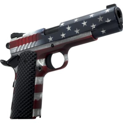 Dickinson LLC DKSN45AFS Adam 1911 American Flag Full Size 45 ACP 8+1 4.37″ Black Barrel, American Flag Cerakote Steel B Serrations Slide & Steel Frame w/Beavertail, Black Textured Grip