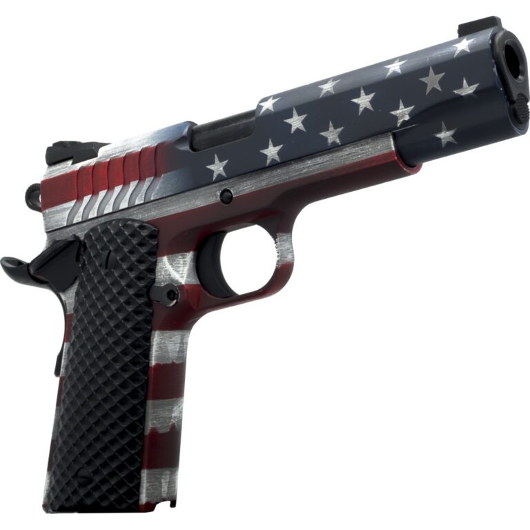 Dickinson LLC DKSN45AFS Adam 1911 American Flag Full Size 45 ACP 8+1 4.37″ Black Barrel, American Flag Cerakote Steel B Serrations Slide & Steel Frame w/Beavertail, Black Textured Grip Dickinson LLC DKSN45AFS Adam 1911 American Flag Full Size 45 ACP 8+1 4.37″ Black Barrel, American Flag Cerakote Steel B Serrations Slide & Steel Frame w/Beavertail, Black Textured Grip