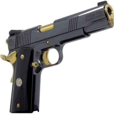 Dickinson LLC DKSN45AB Adam 1911 Acoustic Full Size 45 ACP 8+1 5″ Gold Barrel, Shiny Black Steel B Serrations Slide, Shiny Black Steel Frame w/Beavertail