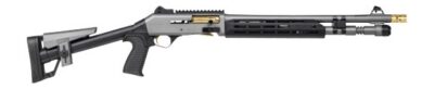 Panzer Arms PAM4CSGGTMFSS M4 Speed Pro 12 Gauge Semi-Auto 3″ 5+1 18.50″ Gray Ported Barrel, Gray w/Gold Titanium Accents Aluminum Receiver w/Picatinny Rail, M-LOK Handguard, Skeleton Stock, Black Poly