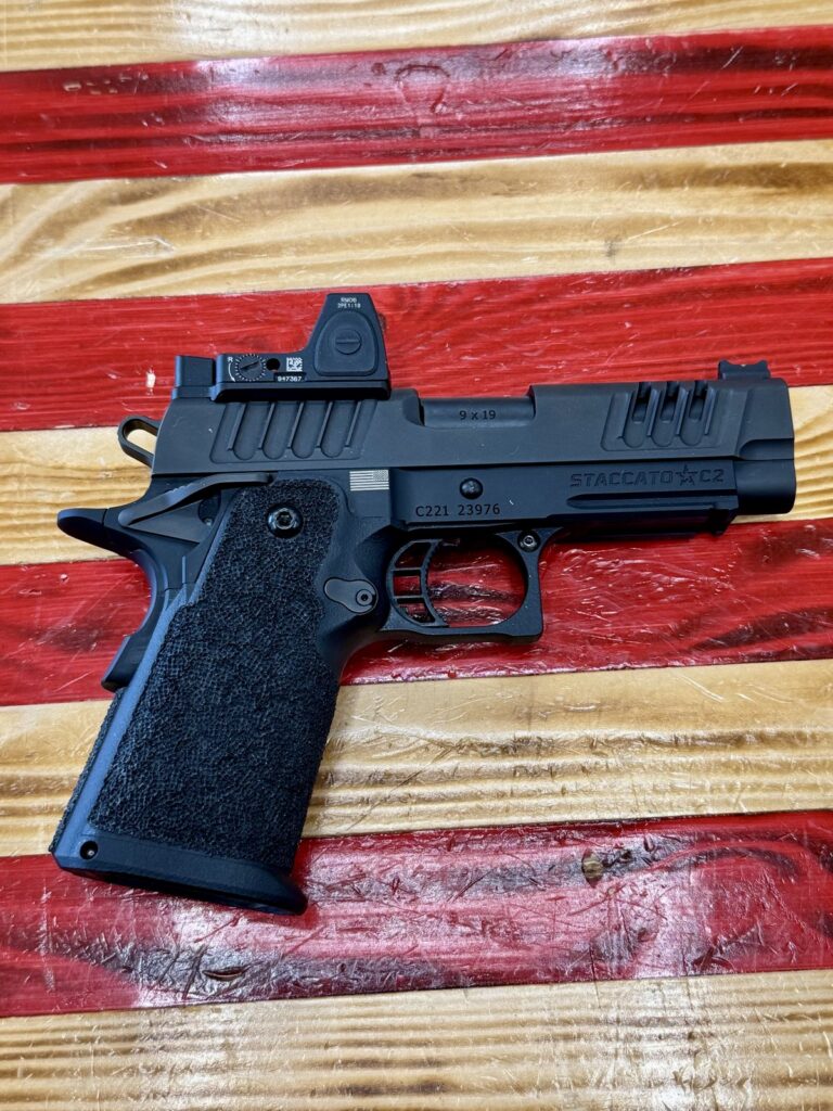 Staccato C2. 3.9in” barrel. Trijion RMR type 2 2MOA. OEM case and 2 Magazines. Stipple grip Staccato C2. 3.9in” barrel. Trijion RMR type 2 2MOA. OEM case and 2 Magazines. Stipple grip