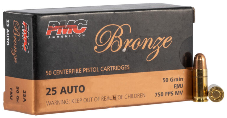 PMC BRONZE .25 ACP HANDGUN AMMUNITION BRONZE 25 AUTO 50GR FULL METAL JACKET 50/BOX PMC BRONZE .25 ACP HANDGUN AMMUNITION BRONZE 25 AUTO 50GR FULL METAL JACKET 50/BOX