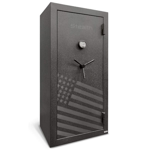 STEALTH SAFE ESSENTIAL ELECTRONIC LOCK 28 GUN EGS28 59″H x 28″W x 20″D 30 MIN FIRE RATED 3 ELECTRICAL OUTLET 2 USB