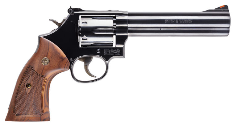 Smith & Wesson 150908 Model 586 Classic 357 Mag or 38 S&W Spl +P Blued Carbon Steel 6″ Barrel, 6rd Cylinder & Square Butt L-Frame, Wood Grip With S&W Medallions Smith & Wesson 150908 Model 586 Classic 357 Mag or 38 S&W Spl +P Blued Carbon Steel 6″ Barrel, 6rd Cylinder & Square Butt L-Frame, Wood Grip With S&W Medallions