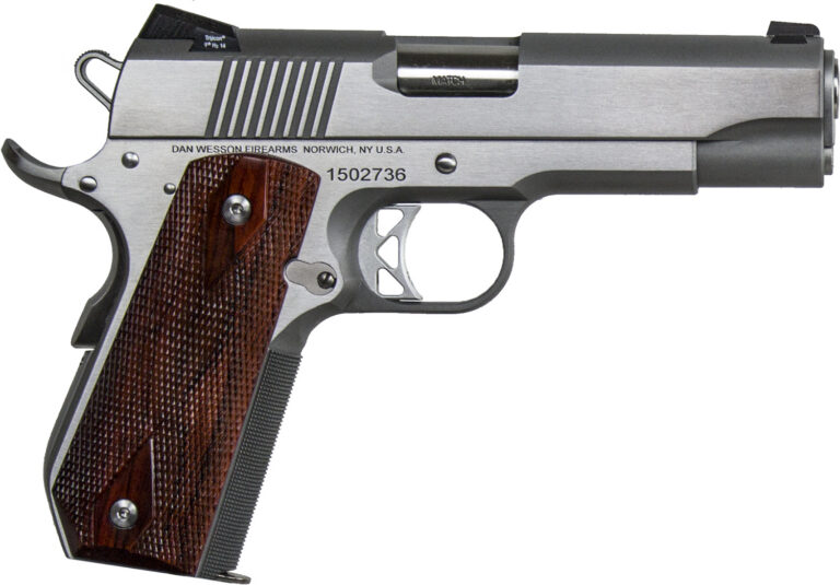 Dan Wesson 01912 Commander Classic *CA Compliant 45 ACP 8+1 4.25″ Stainless Match Grade Barrel, Brushed Stainless Steel Serrated Slide & Bobtail Frame, Wood Grip, Ambidextrous Dan Wesson 01912 Commander Classic *CA Compliant 45 ACP 8+1 4.25″ Stainless Match Grade Barrel, Brushed Stainless Steel Serrated Slide & Bobtail Frame, Wood Grip, Ambidextrous