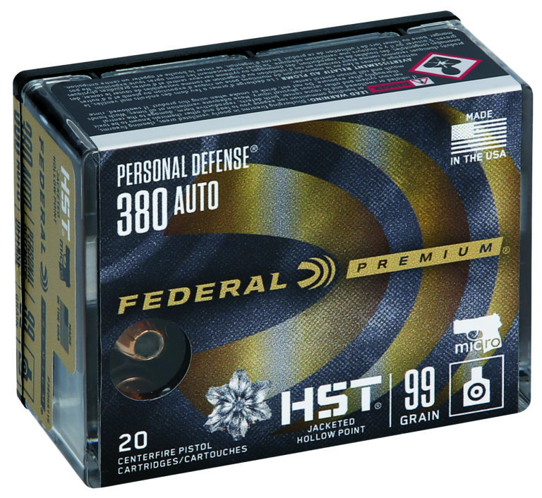 Federal P380HST1S Premium Personal Defense Micro 380ACP 99gr HST Jacketed Hollow Point 20 Per Box/10 Case ACP 99 gr HST Jacketed Federal P380HST1S Premium Personal Defense Micro 380ACP 99gr HST Jacketed Hollow Point 20 Per Box/10 Case ACP 99 gr HST Jacketed