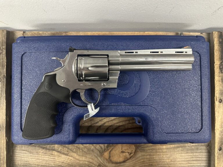 Colt’s Manufacturing Anaconda Target Revolver, .44 Magnum, 6” Barrel, Stainless Steel Finish, Hogue Rubber Grip, Adjustable Rear Sight, Orange Fiber Optic Front Sight, 6 Rounds, OEM Box and Cable Lock Colt’s Manufacturing Anaconda Target Revolver, .44 Magnum, 6” Barrel, Stainless Steel Finish, Hogue Rubber Grip, Adjustable Rear Sight, Orange Fiber Optic Front Sight, 6 Rounds, OEM Box and Cable Lock
