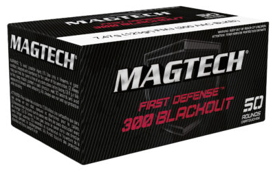 Magtech First Defense Tactical 300blk, 50ct Per Box, 123gr, Brass Case, FMJ, Muzzle Velocity: 2230, Muzzle Energy: 1359